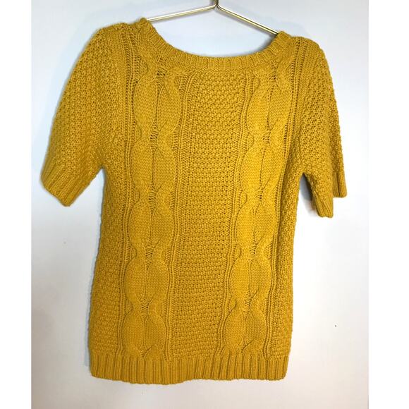 Flying Tomato Mustard Yellow Cable Knit Short Sleeve Sweater L - Picture 4 of 7